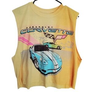 Chevrolet‎ Corvette Graphic Muscle Tank Top Yellow Cropped Sleeveless M L